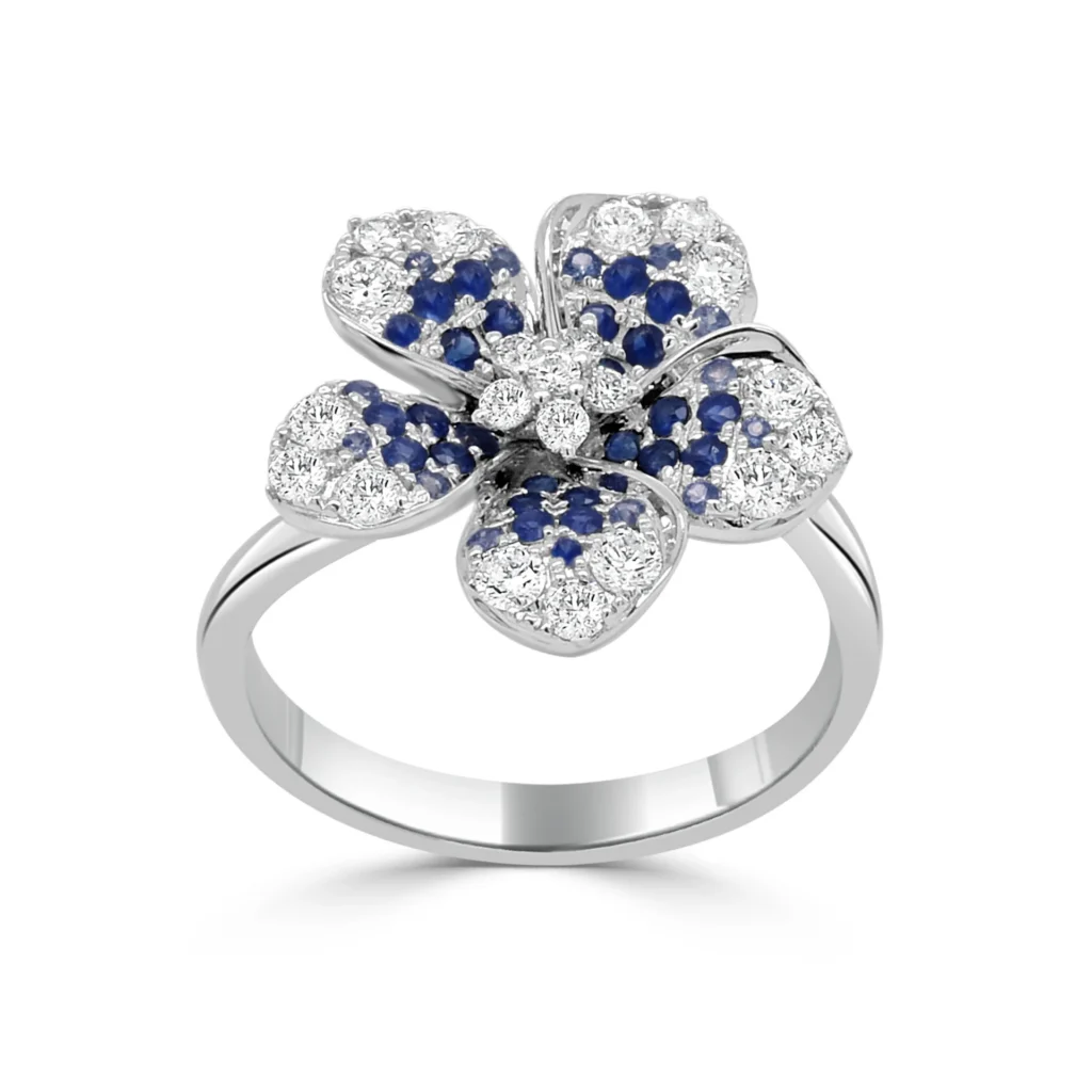 14K White Gold Ombre Flower Ring with .48ctw Sapphires & .58ctw Diamonds Size 7 Fine Jewelry 2