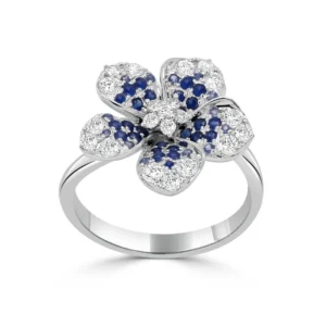 14K White Gold Ombre Flower Ring with .48ctw Sapphires & .58ctw Diamonds Size 7