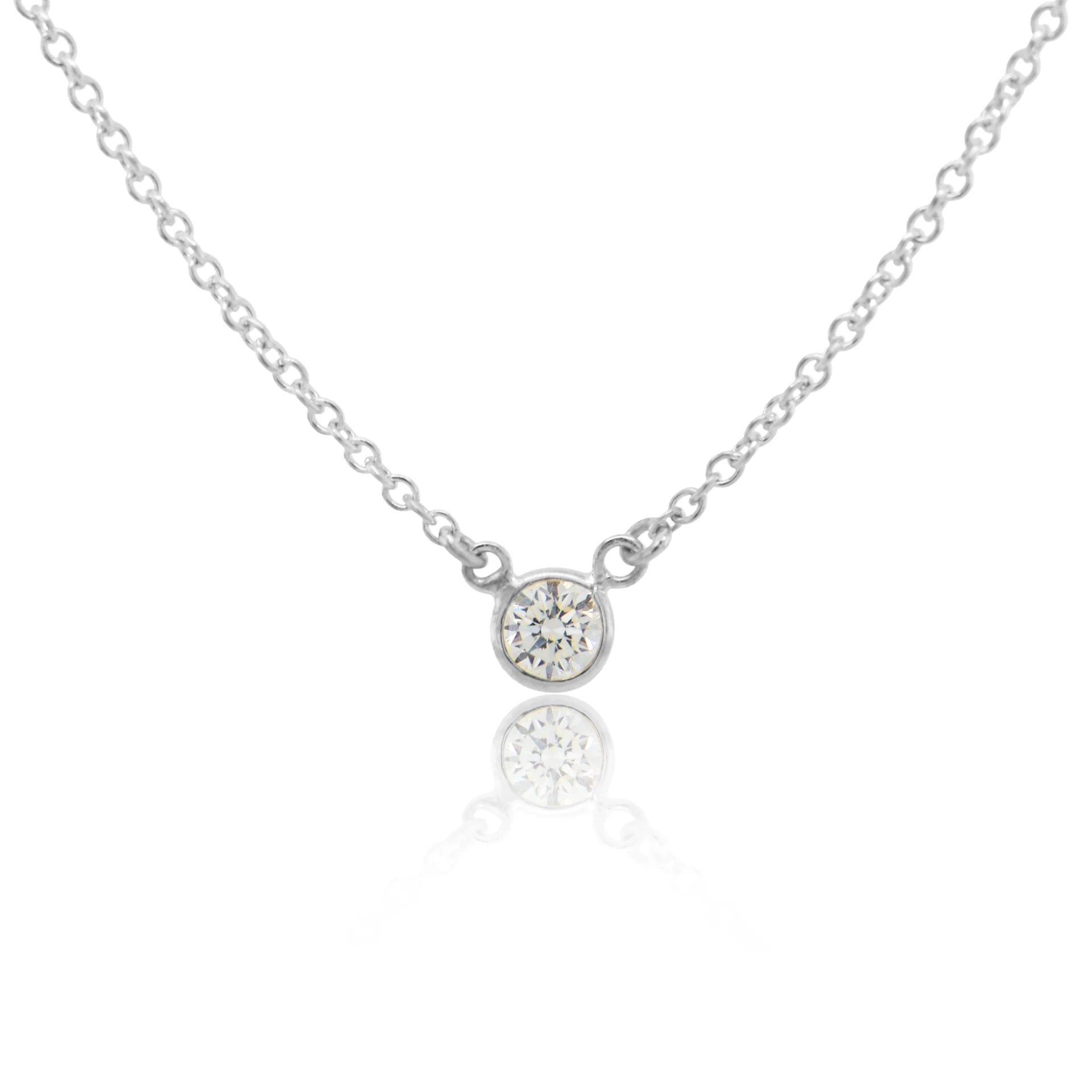 14K White Gold Bezel Solitaire Necklace with .15ct Diamond 16-18″ Fine Jewelry