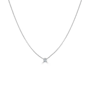 14K White Gold Bezel Solitaire Necklace with .15ct Diamond 16-18″
