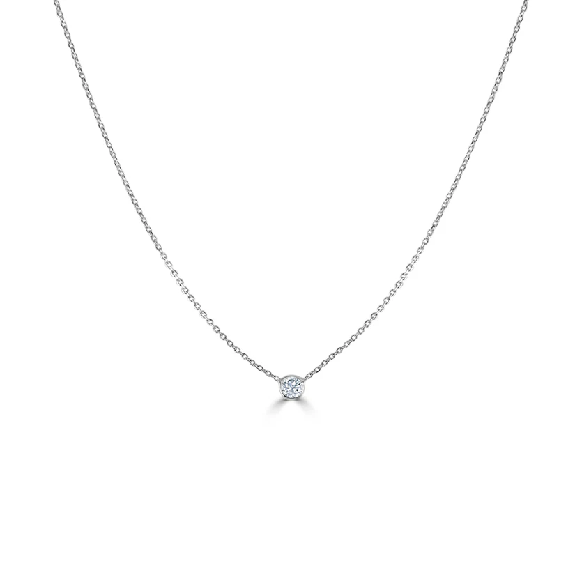 14K White Gold Bezel Solitaire Necklace with .15ct Diamond 16-18″ Fine Jewelry 2