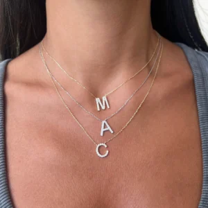 14K White Gold “M” Initial Pendant with .43ctw Diamonds 16-18
