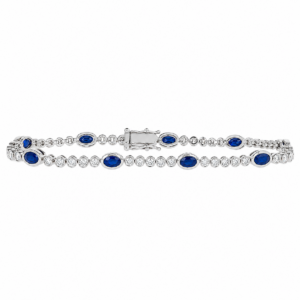 14K White Gold Bezel Bracelet with 2.71ctw Sapphires & 1.23ctw Diamonds 7