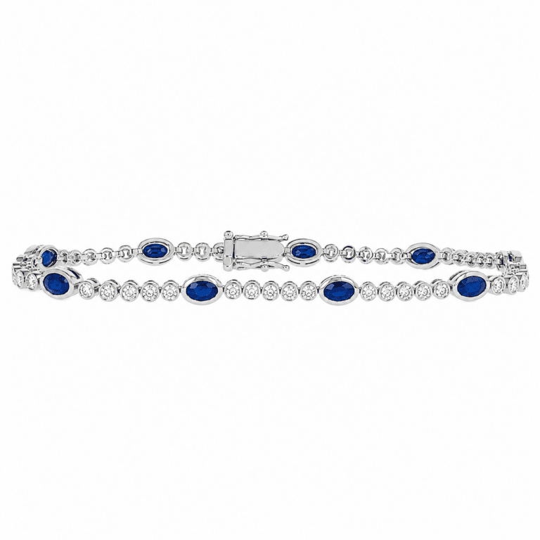 14K White Gold Bezel Bracelet with 2.71ctw Sapphires & 1.23ctw Diamonds 7″ Bracelets 2