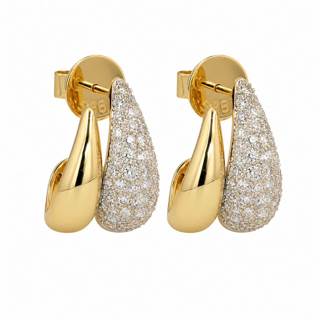 14K Yellow Gold Pave Earrings with 1.21ctw Diamonds Earrings 2