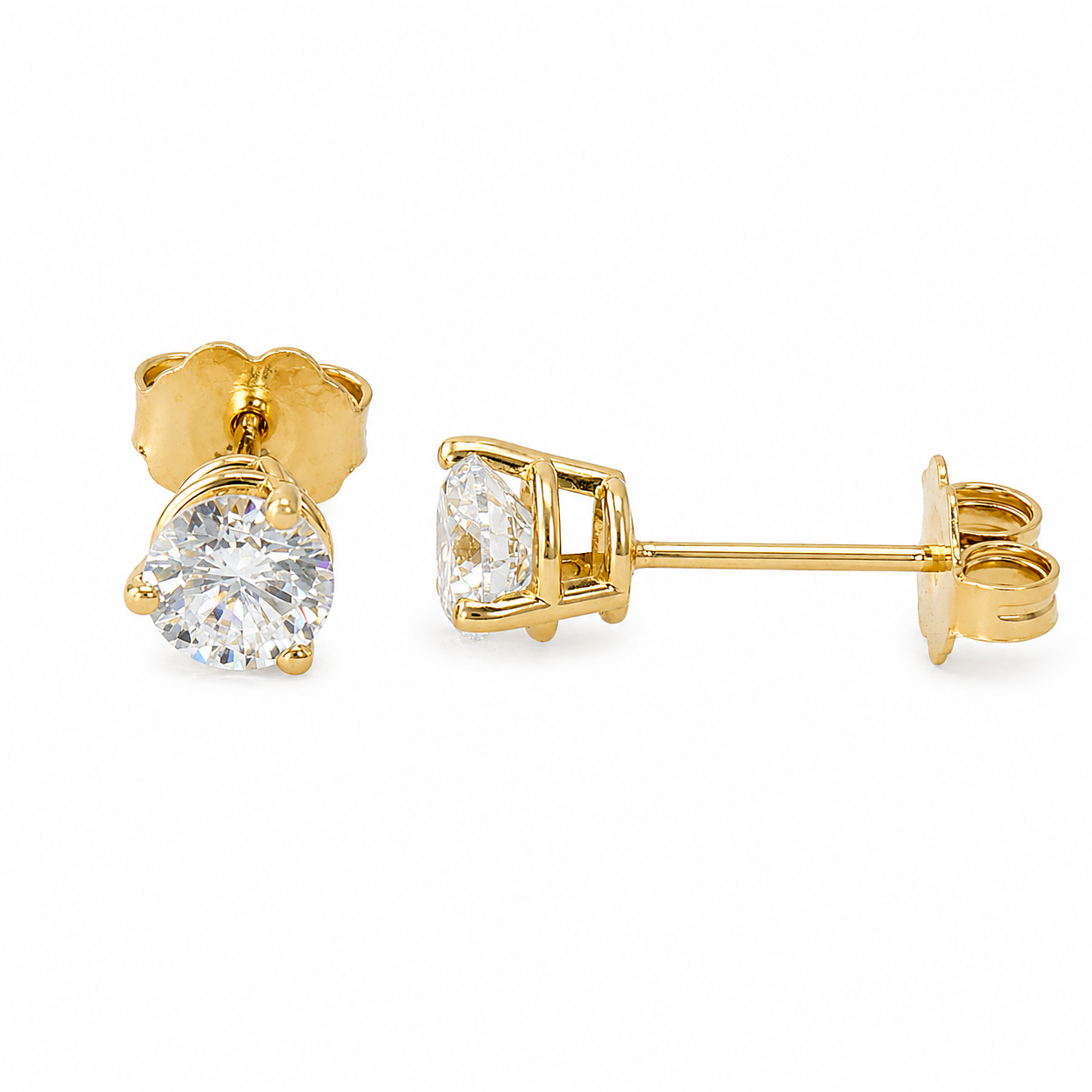 14K Yellow Gold Solitaire Studs with 1.01ctw Lab-Grown Diamonds Earrings