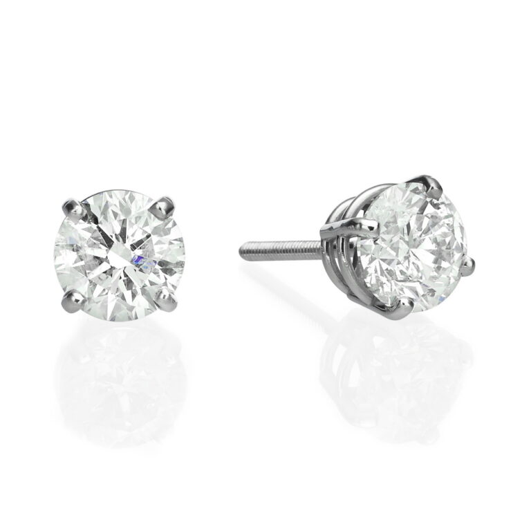 14K White Gold Screw-Back Solitaire Studs with 2.04ctw Diamonds (G/H, SI) 2