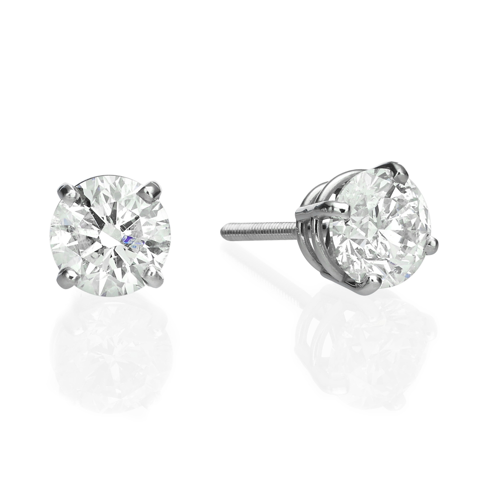 14K White Gold Screw-Back Solitaire Studs with 2.04ctw Diamonds (G/H, SI)