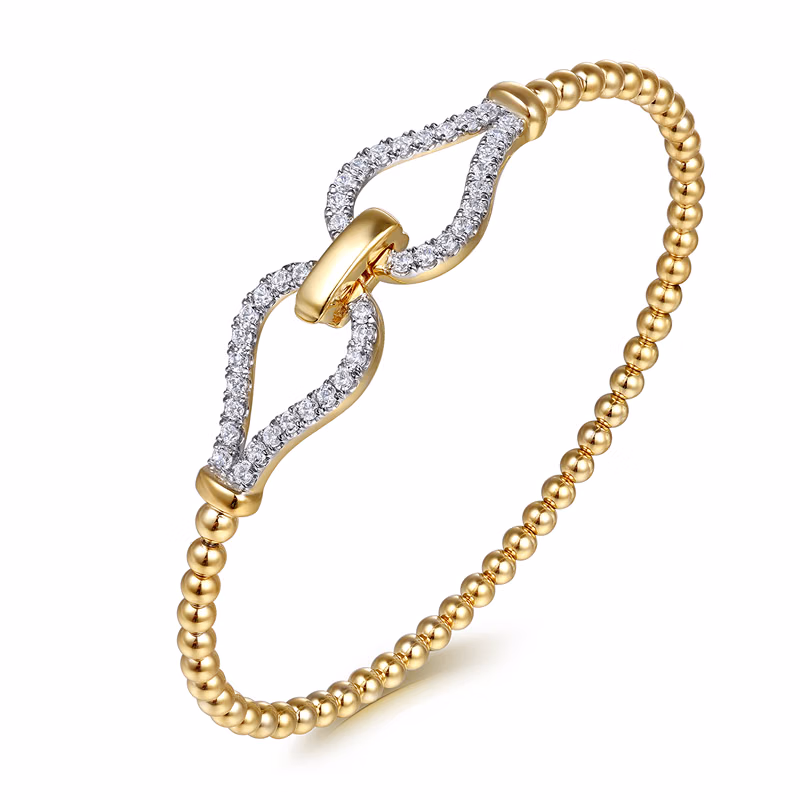 14K Yellow Gold Bujukan Bead Stirrup Bangle with .72ctw Diamonds Size 6 Bracelets 3