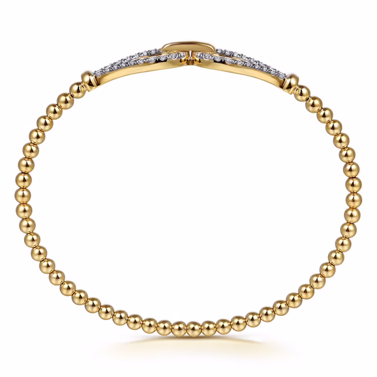 14K Yellow Gold Bujukan Bead Stirrup Bangle with .72ctw Diamonds Size 6 Bracelets 8