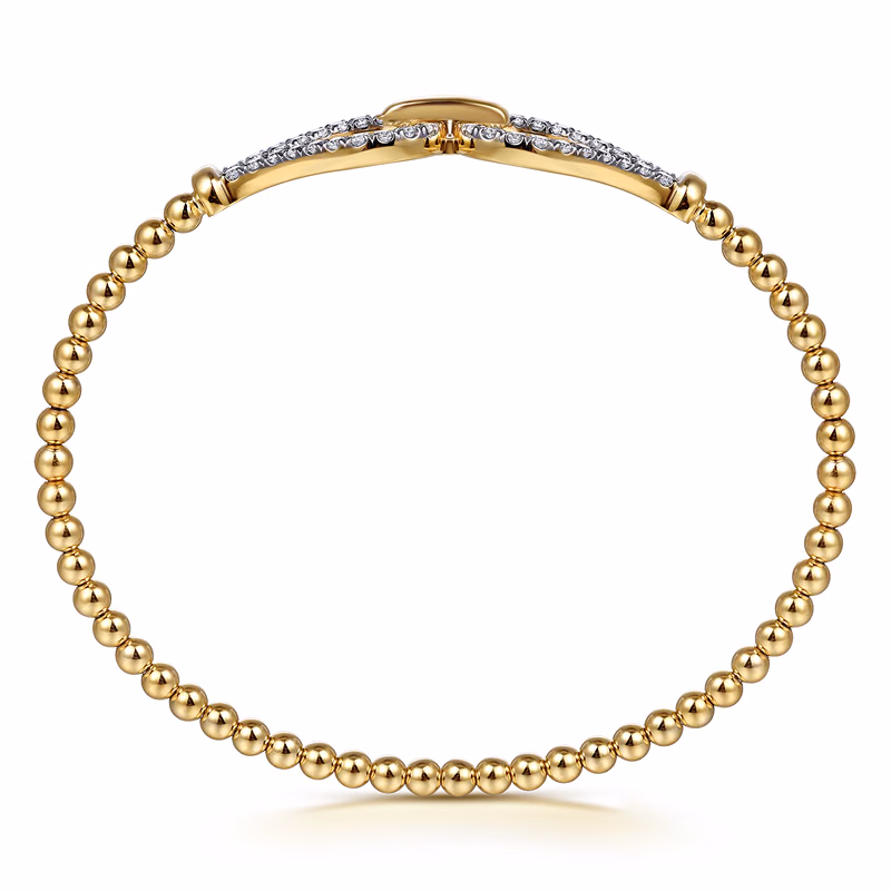 14K Yellow Gold Bujukan Bead Stirrup Bangle with .72ctw Diamonds Size 6 Bracelets 4