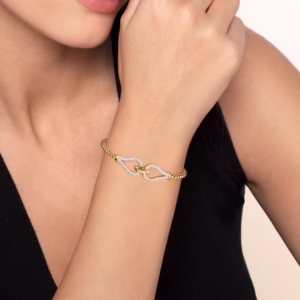 14K Yellow Gold Bujukan Bead Stirrup Bangle with .72ctw Diamonds Size 6