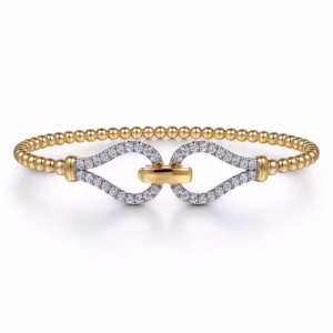 14K Yellow Gold Bujukan Bead Stirrup Bangle with .72ctw Diamonds Size 6