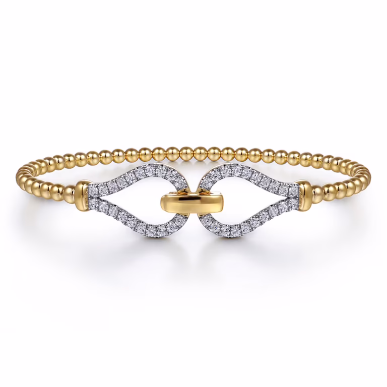 14K Yellow Gold Bujukan Bead Stirrup Bangle with .72ctw Diamonds Size 6 Bracelets 5