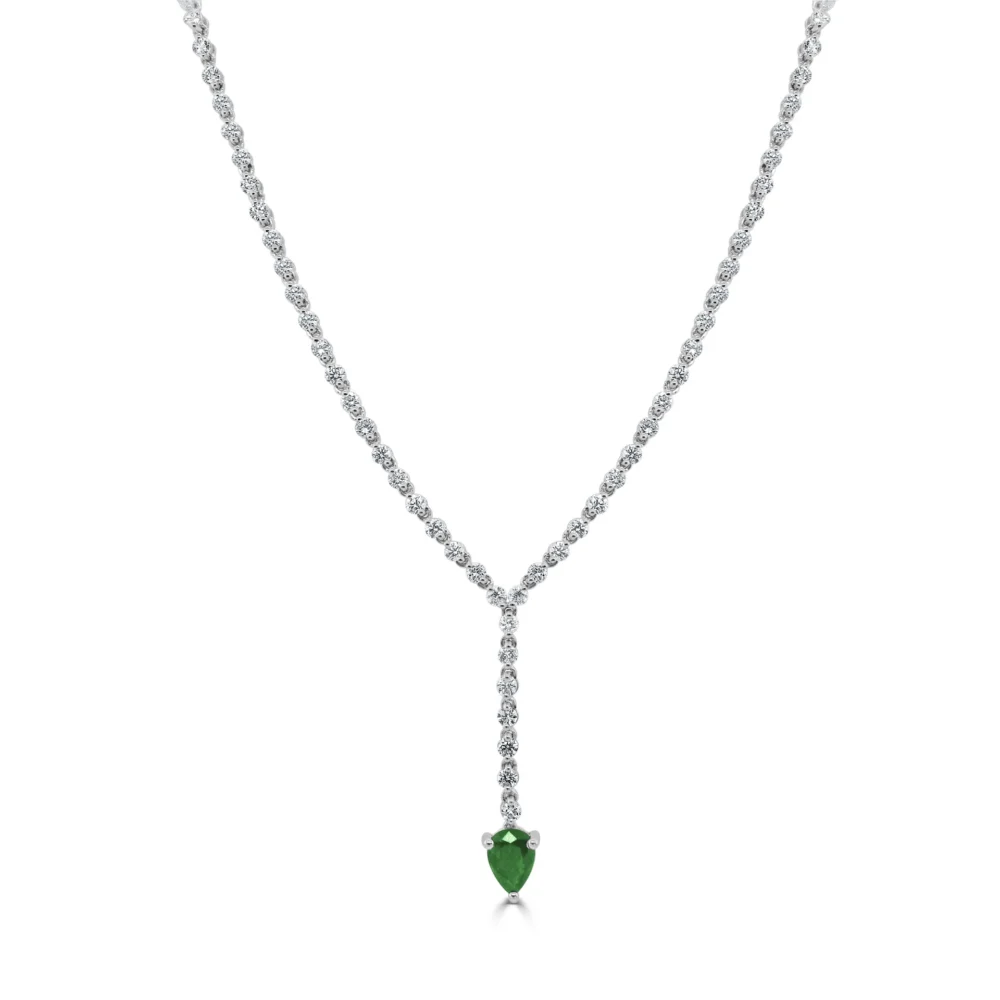 14K White Gold Drop Necklace with .85ct Green Emerald & 4.40ctw Diamonds 18″ 3