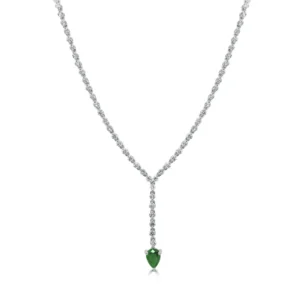14K White Gold Drop Necklace with .85ct Green Emerald & 4.40ctw Diamonds 18"