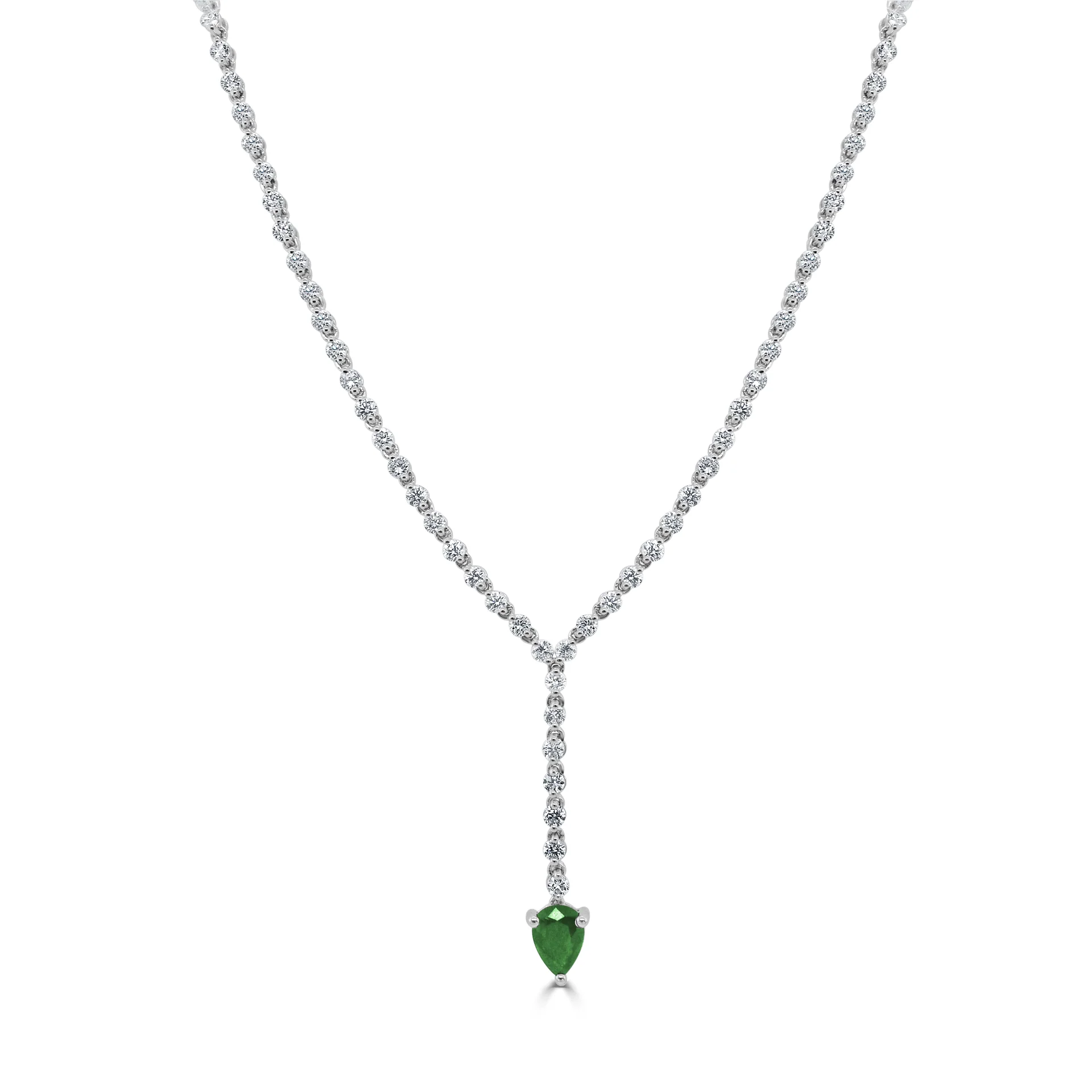 14K White Gold Drop Necklace with .85ct Green Emerald & 4.40ctw Diamonds 18″