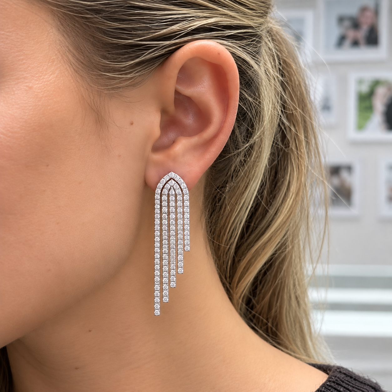 14K White Gold Dangle Earrings with 3.78ctw Diamonds 2