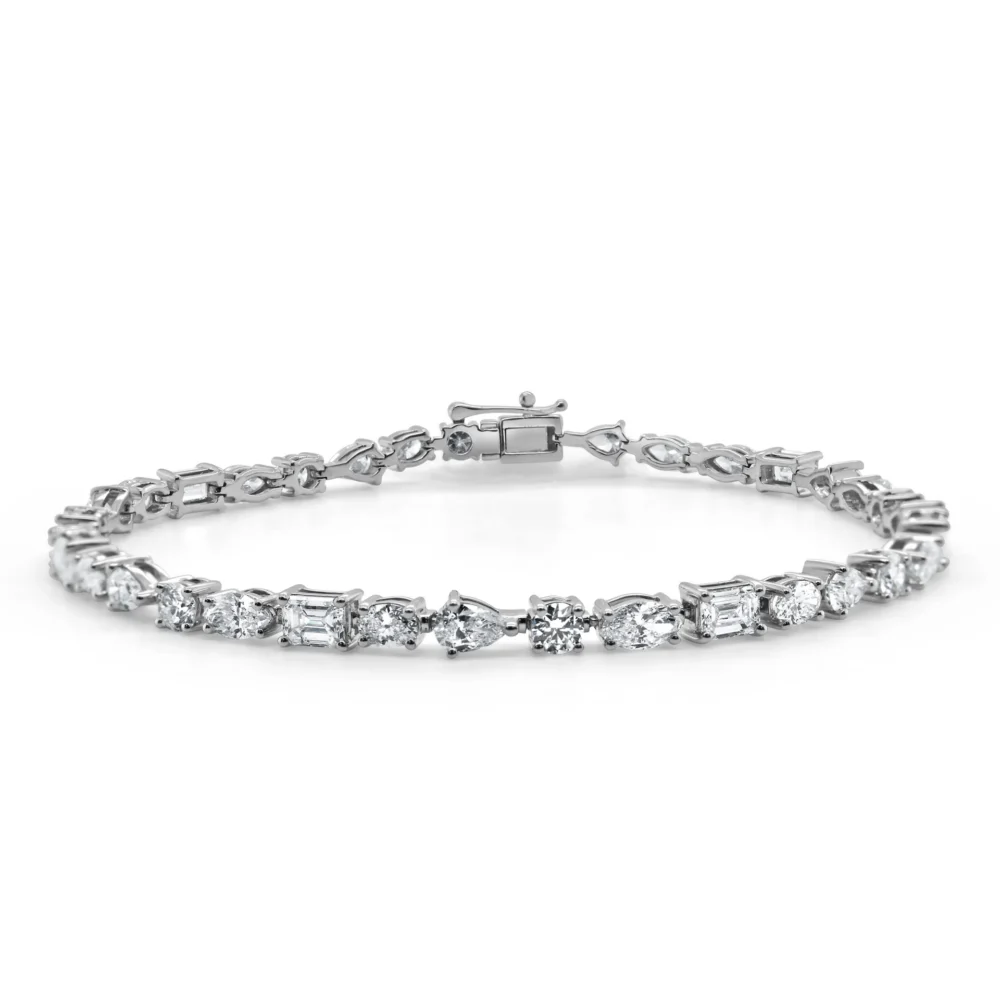14K White Gold Tennis Bracelet with 5.67ctw Fancy Shape Diamonds 7″ 7
