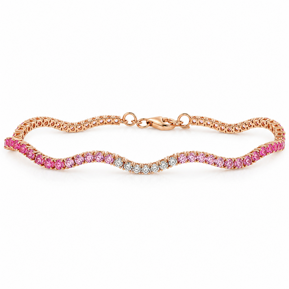 14K Yellow Gold Ombre Wave Tennis Bracelet with 3.60ctw Pink Sapphires 7″ Bracelets