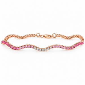 14K Yellow Gold Ombre Wave Tennis Bracelet with 3.60ctw Pink Sapphires 7″