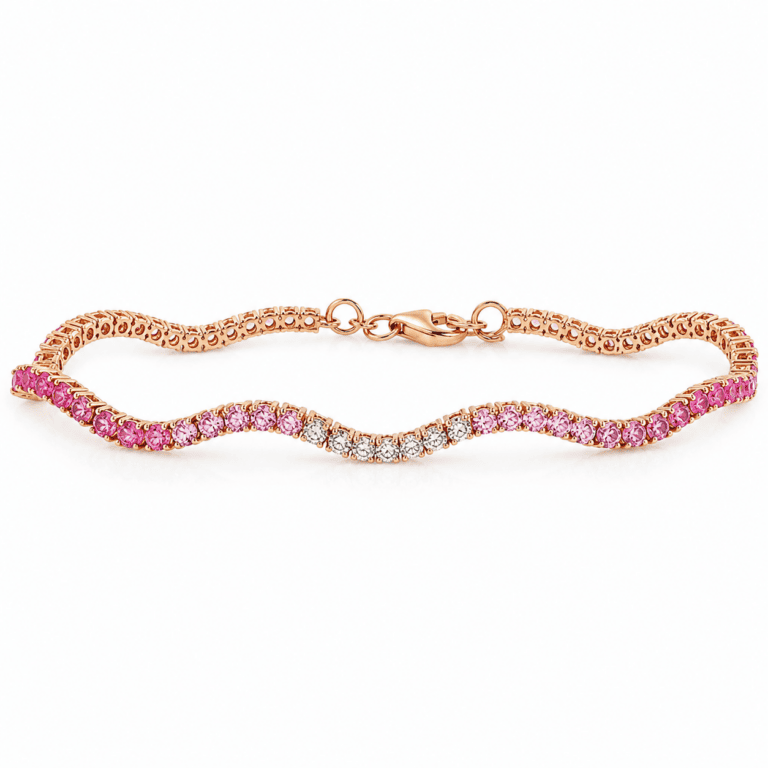 14K Yellow Gold Ombre Wave Tennis Bracelet with 3.60ctw Pink Sapphires 7″ Bracelets 2