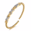14K Yellow Gold Bujukan Bead X Station Bangle with .49ctw Diamonds Size 6.25 Bracelets 15