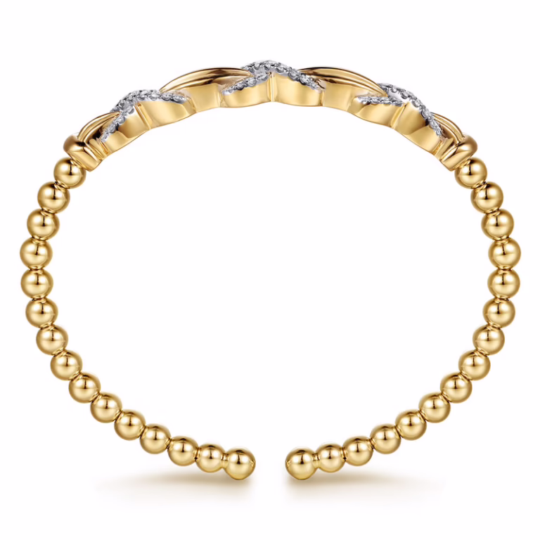 14K Yellow Gold Bujukan Bead X Station Bangle with .49ctw Diamonds Size 6.25 Bracelets 8