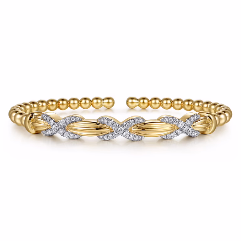 14K Yellow Gold Bujukan Bead X Station Bangle with .49ctw Diamonds Size 6.25 Bracelets 5