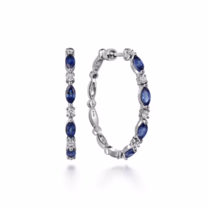 14K White Gold Hoops with 1.60ctw Sapphires & .33ctw Diamonds 30mm