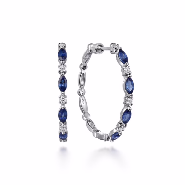 14K White Gold Hoops with 1.60ctw Sapphires & .33ctw Diamonds 30mm Earrings 3