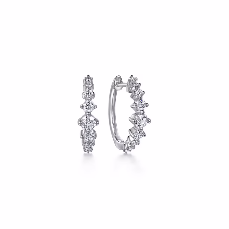 14K White Gold Huggies with .51ctw Graduating Diamonds Earrings 3
