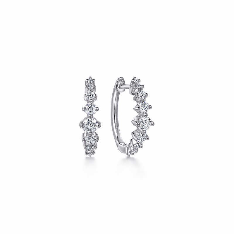 14K White Gold Huggies with .51ctw Graduating Diamonds Earrings