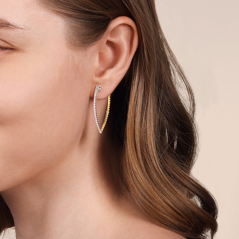 14K Two-Tone Bujukan Bead Hoops with .74ctw Graduating Diamonds Earrings 2