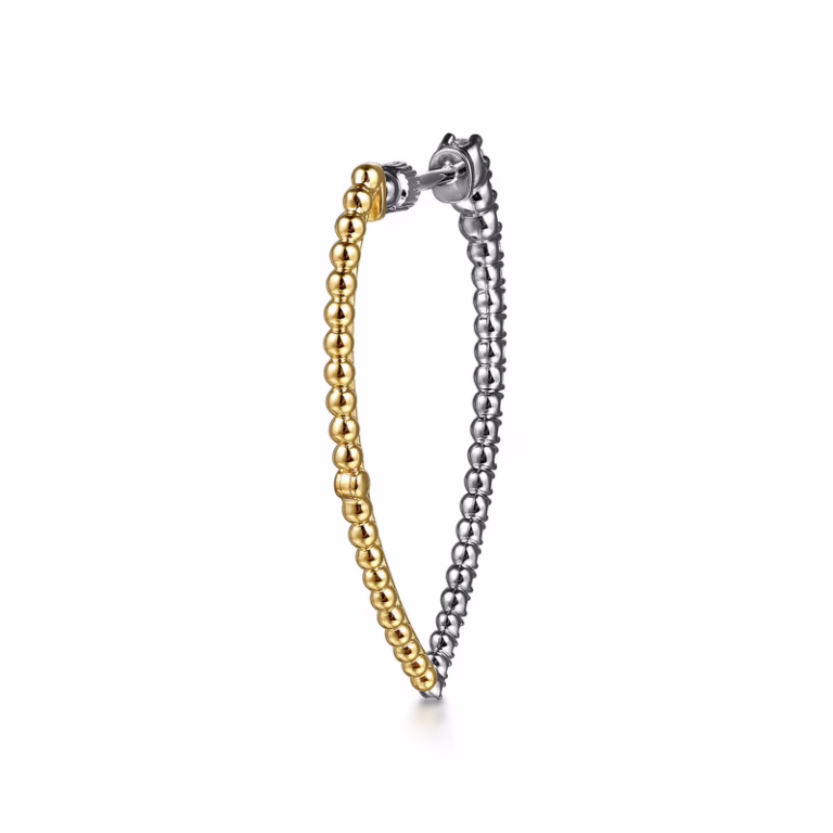 14K Two-Tone Bujukan Bead Hoops with .74ctw Graduating Diamonds Earrings 7