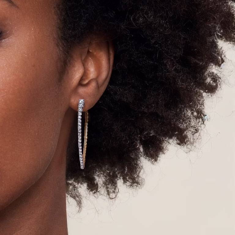 14K Two-Tone Bujukan Bead Hoops with .74ctw Graduating Diamonds Earrings 8