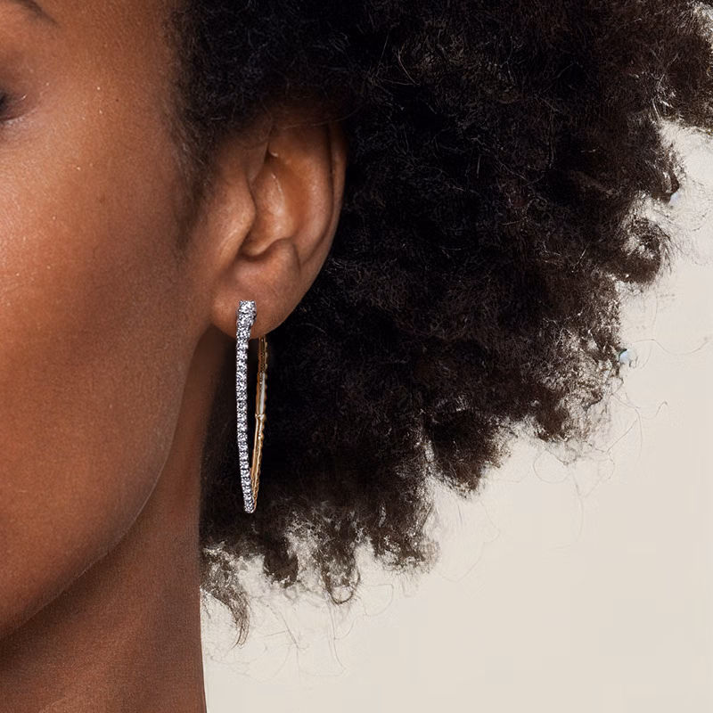 14K Two-Tone Bujukan Bead Hoops with .74ctw Graduating Diamonds Earrings 4