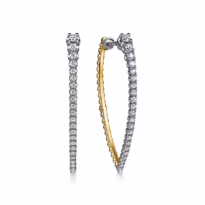 14K Two-Tone Bujukan Bead Hoops with .74ctw Graduating Diamonds