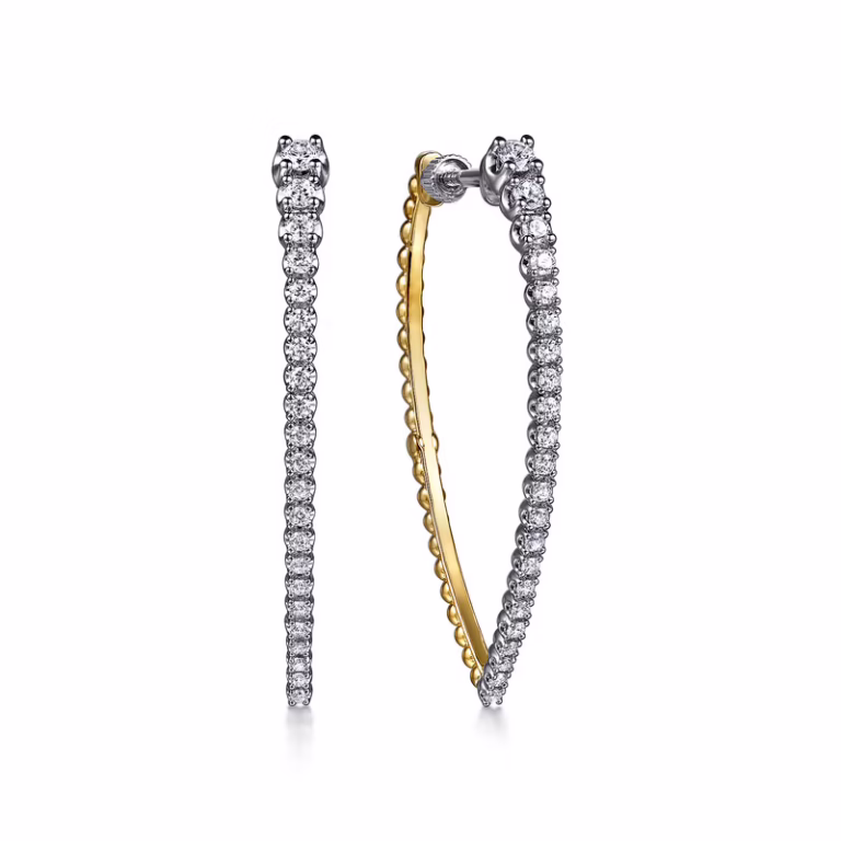 14K Two-Tone Bujukan Bead Hoops with .74ctw Graduating Diamonds Earrings 5