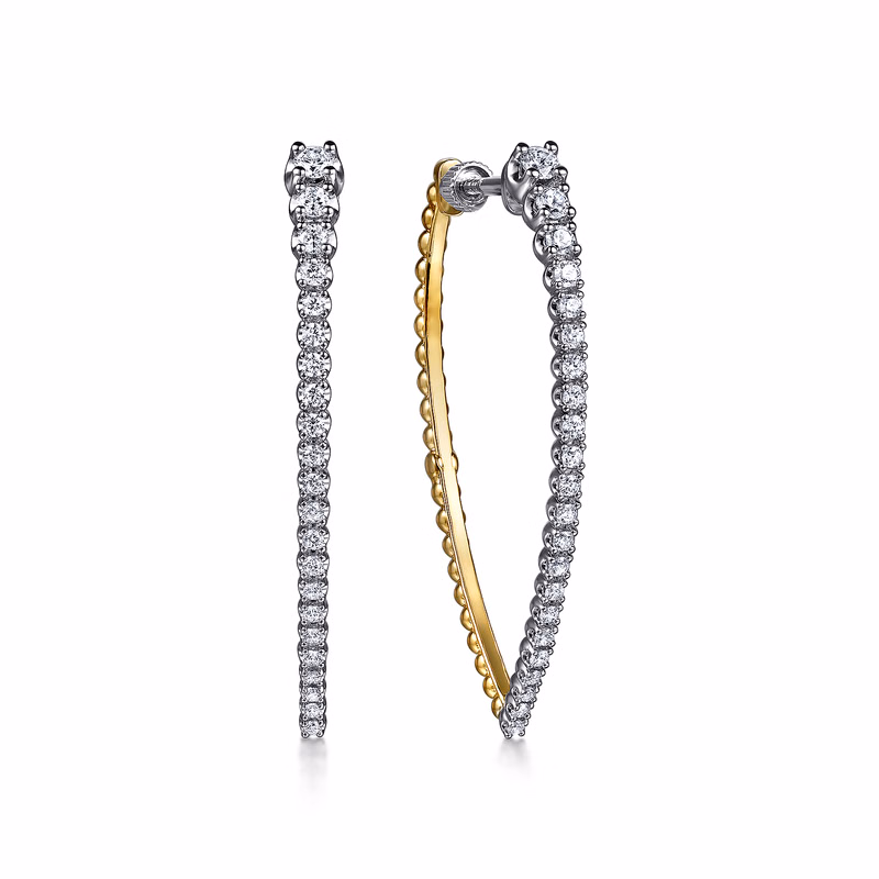 14K Two-Tone Bujukan Bead Hoops with .74ctw Graduating Diamonds Earrings