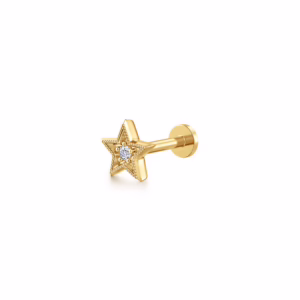 14K Yellow Gold Star Shape Single Flatback Stud with .01ctw Diamond