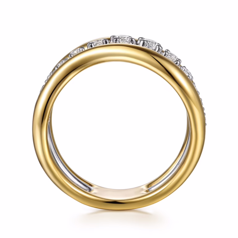 14K Two-Tone Wave Ring with .36ctw Diamonds Size 6.5 Fine Jewelry 8