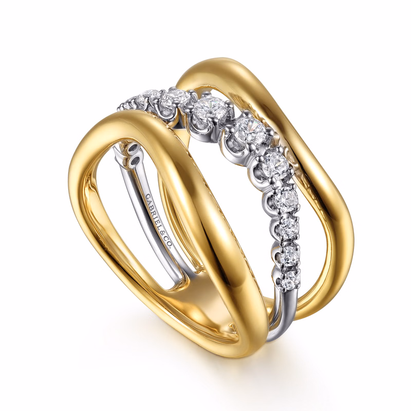 14K Two-Tone Wave Ring with .36ctw Diamonds Size 6.5 Fine Jewelry 4