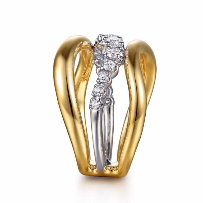 14K Two-Tone Wave Ring with .36ctw Diamonds Size 6.5 Fine Jewelry 10