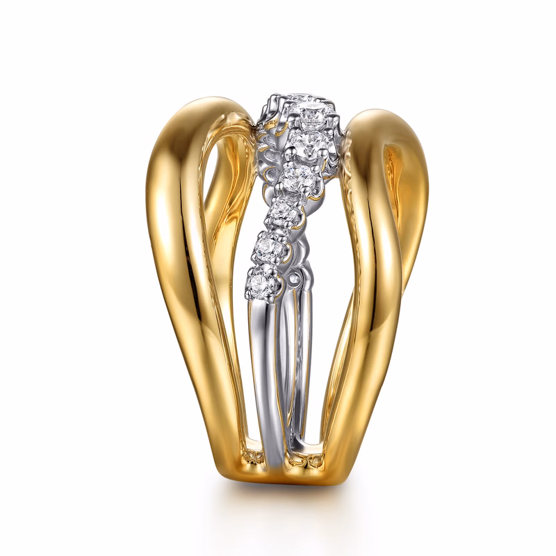 14K Two-Tone Wave Ring with .36ctw Diamonds Size 6.5 Fine Jewelry 5