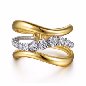 14K Two-Tone Wave Ring with .36ctw Diamonds Size 6.5