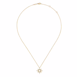 14K Yellow Gold Spike Starburst Necklace with .19ctw Diamonds
