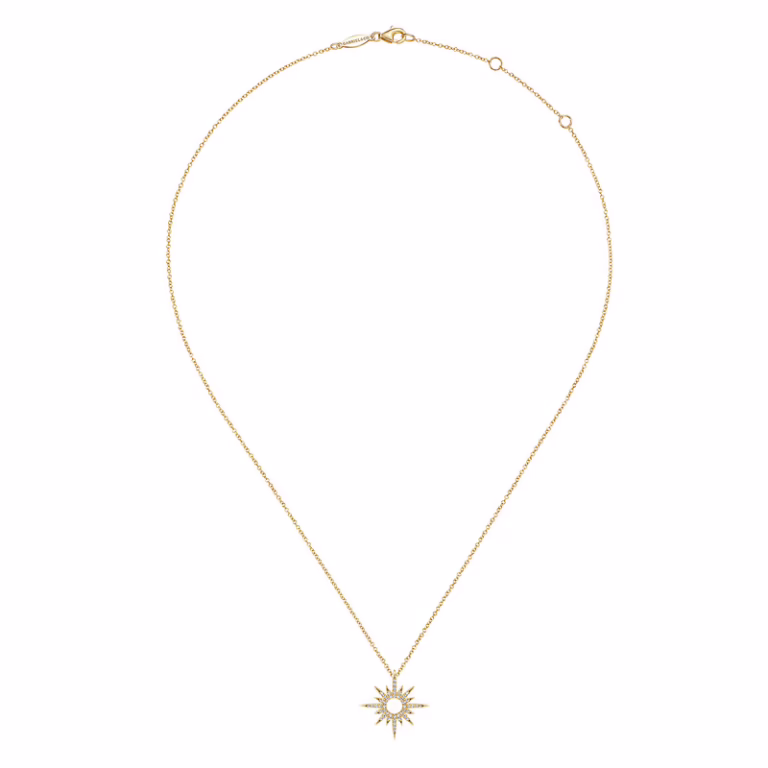 14K Yellow Gold Spike Starburst Necklace with .19ctw Diamonds Fine Jewelry 4