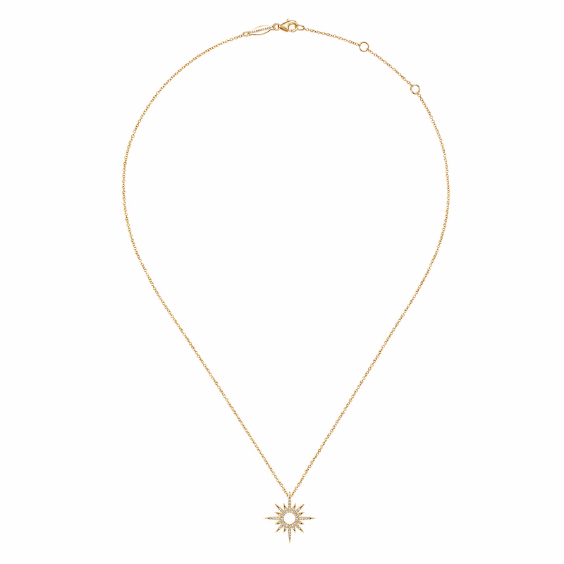 14K Yellow Gold Spike Starburst Necklace with .19ctw Diamonds Fine Jewelry 2