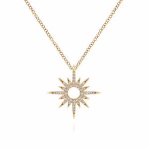 14K Yellow Gold Spike Starburst Necklace with .19ctw Diamonds